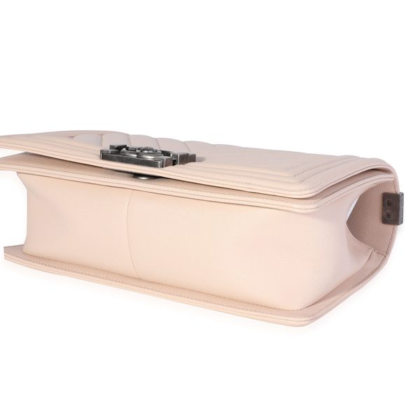 Chanel Beige Chevron Quilted Caviar Old Medium Boy Bag - Picture 6 of 8